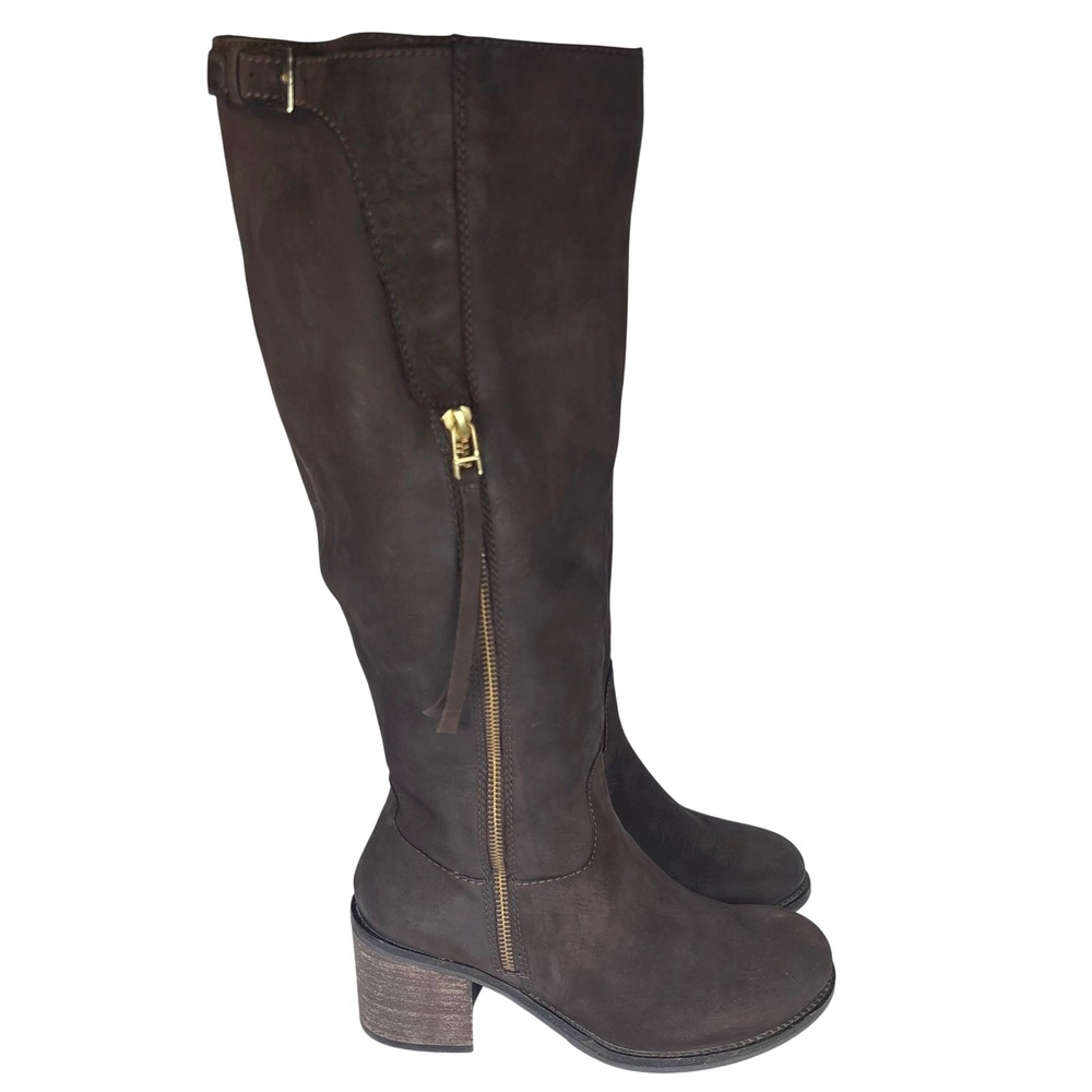 Steve Madden Leather Riding Boots Knee High Chocolate Brown Block Heel Winter 9